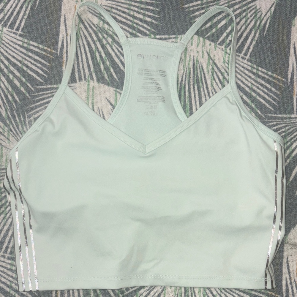 🦊 💋 Wildfox Sweat mint blue green bralette sports bra with silver stripes